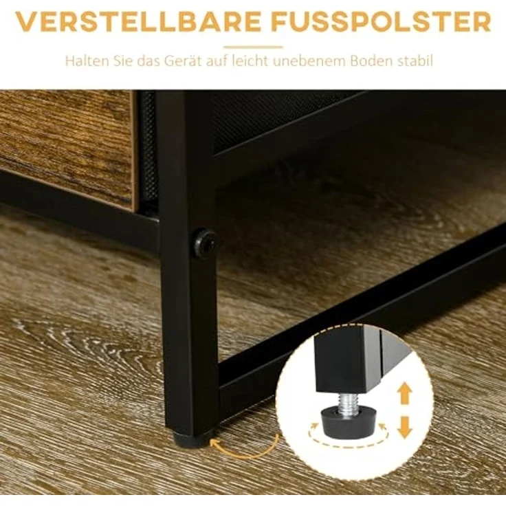 HOMCOM Kommode Sideboard mit 3 Schubladen aus Stoff, Regal und Griff (Regal und Griff, 1 St, Aufbewahrungsschrank mit Industrial Design), für Wohnzimmer Rustikal-Braun – Bild 6