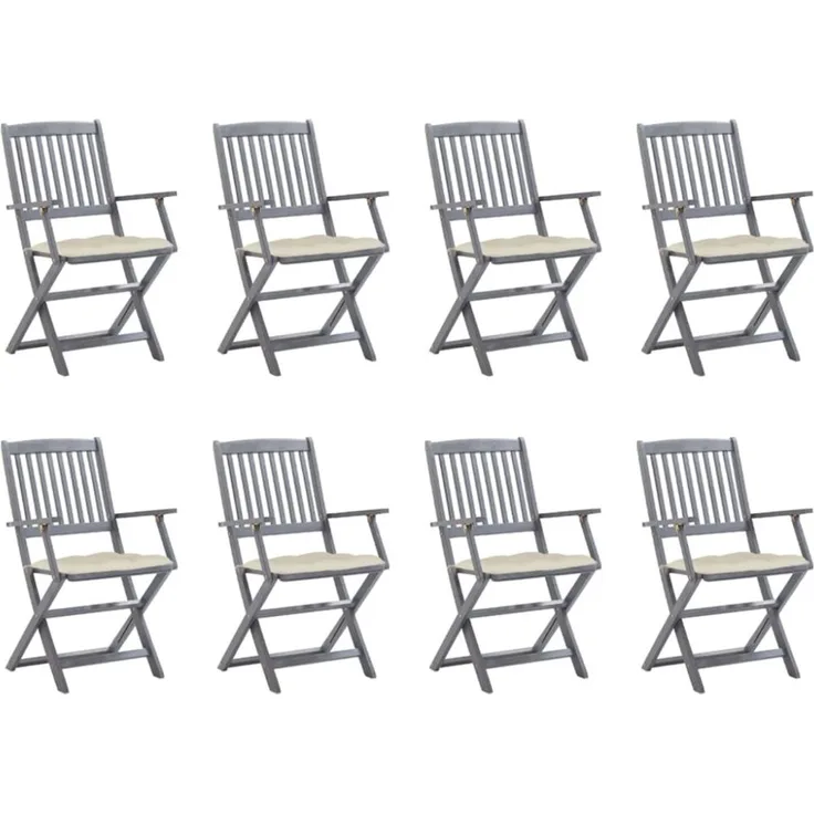 vidaXL Klappbare Gartenstühle 8 Stk. mit Kissen Massivholz Akazie 3078279