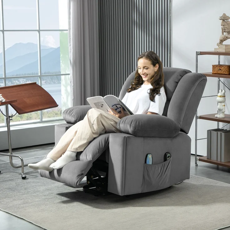 MELAYR, Elektrischer Aufsteh-Sessel, Weicher, samtartiger Stoff, USB-Anschlüsse, 101 x 93 x 104 cm, Dunkelgrau – Bild 4