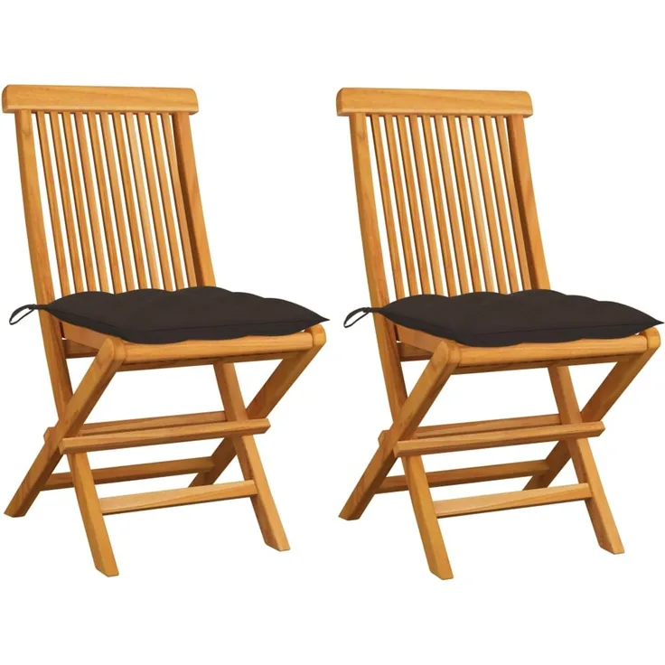 vidaXL Klappstühle mit taupefarbenen Kissen, 2 Stück, Massivholz Teakholz 3062483