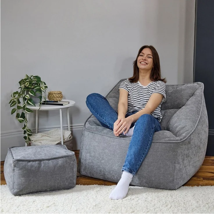 icon Sitzsack chenille premium Sessel „Natalia" mit Hocker (Spar-Set, 1 x Sitzsack-Sessel, 1 x Fußhocker), Sitzsack XXL, Made in Germany, für Erwachsene & Kinder, für Wohnzimmer – Bild 2