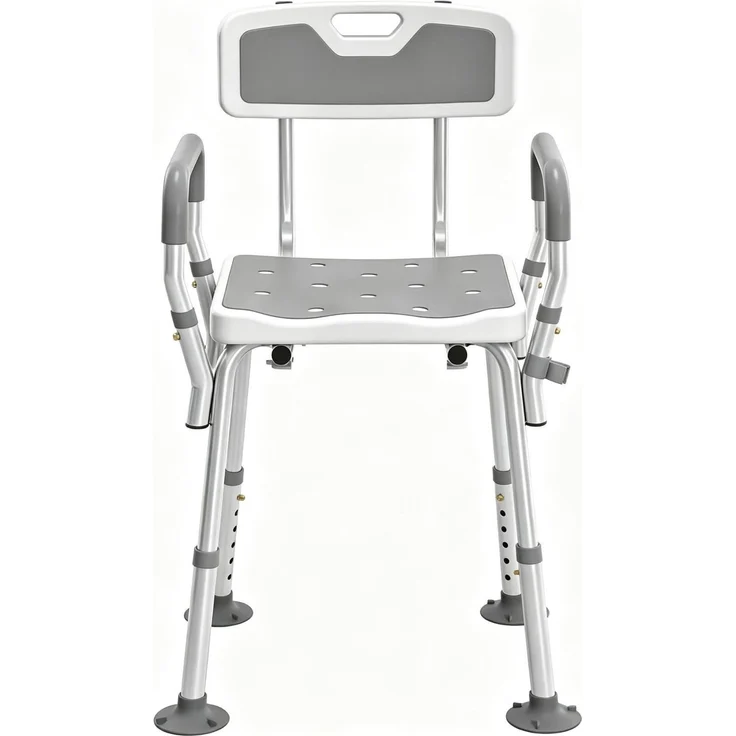 Duschstuhl aus Aluminium mit Rückenlehne & höhenverstellbarem Sitz, 56,5x53,5x74-87 cm, Hellgrau – Bild 5