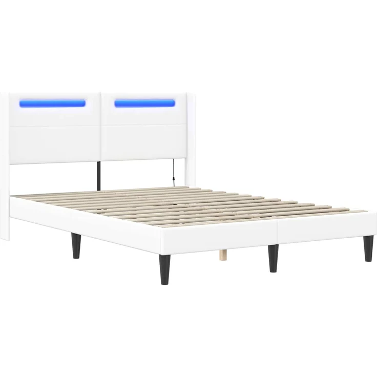 vidaXL Bettrahmen mit LED-Lichtleisten Weiß 120x200 cm Kunstleder 42027977 – Bild 5
