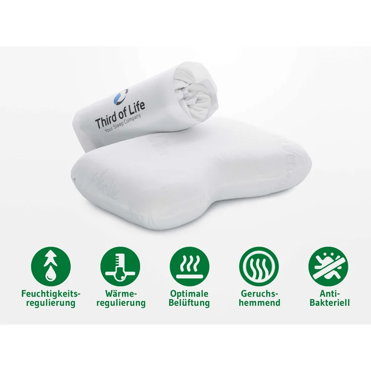Third of Life 'NuMoon' Seitenschläferkissen Wellnesskern mit Gratis Bezug, Visco Schaum, 56 x 40 x 12 / 10 cm – Bild 3