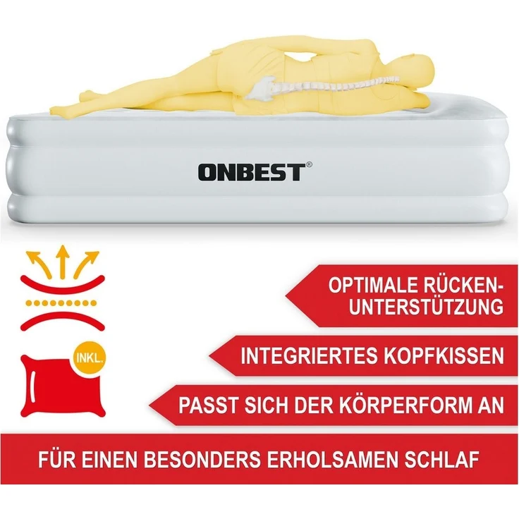 Onbest Luftbett mit elektrischer Luftpumpe und Kissen, 250 kg, 2 Personen, wasserabweisend, selbstaufblasend, 0,6 mm – Bild 3