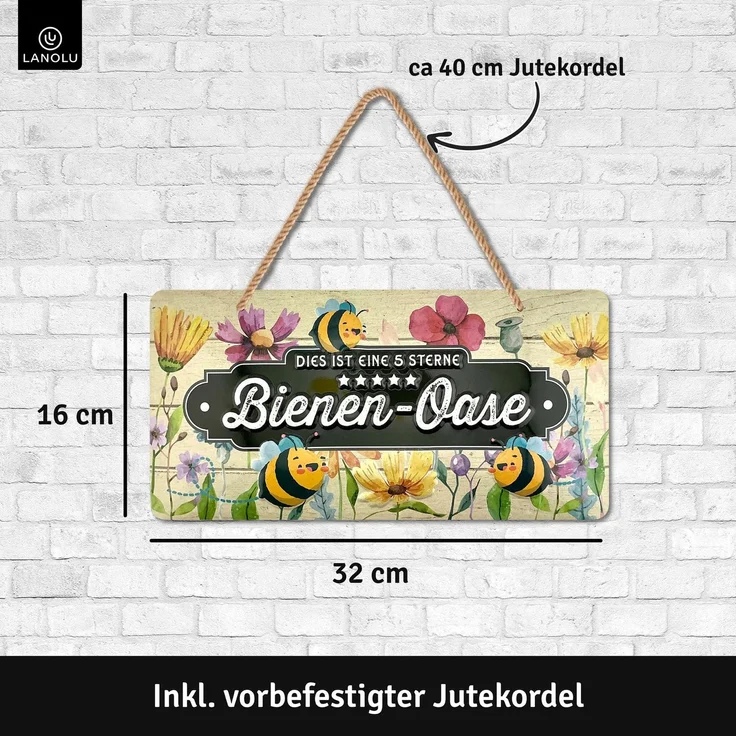 LANOLU Blechschild Bienen Oase - 16x32cm – Metall – Mehrfarbig – 16108 – Bild 3