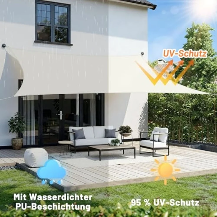 LOVE STORY Sonnensegel Wasserdicht 3. 5x5 m Rechteckig PES Polyester Sonnenschutz Windschutz Balkon Terrasse 95% UV-Schut,für Balkon Garten,Cremeweiß – Bild 3