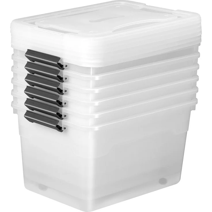 Juskys Aufbewahrungsbox mit Deckel, 6er-Set, stapelbar, Kunststoff transparent, 60 Liter – Bild 5
