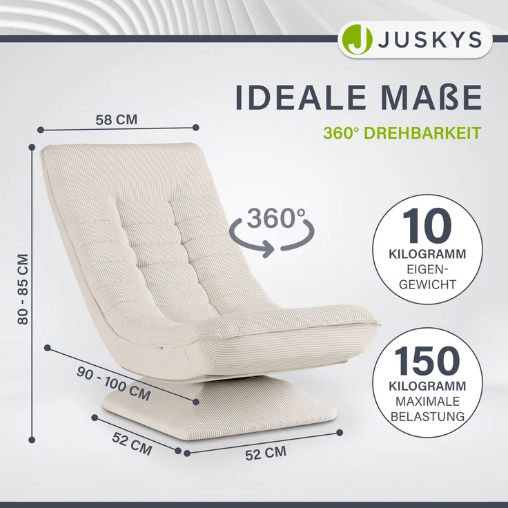 Juskys Relaxsessel Korsika - ergonomisches Design, 360° drehbar, hoher Komfort, klappbar, modernes Design, 5-lagige Polsterung, Cord-Bezug - Beige – Bild 3