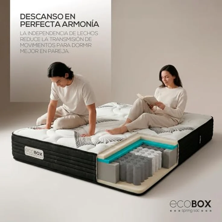 DUÉRMETE ONLINE - Viskoelastische Hybrid-Matratze Eco Box mit Federkernen, optimaler Komfort, mittlere Härte, Antibakteriell und hypoallergen, 135 x 180 cm – Bild 5