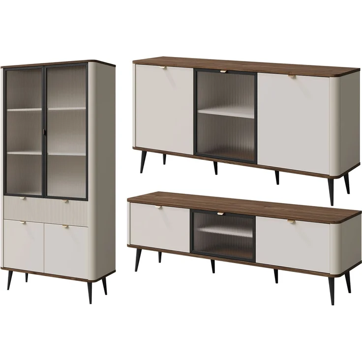Wohnzimmer-Set Marly Wohnwand-Set Vitrine Lowboard Farbe: braun