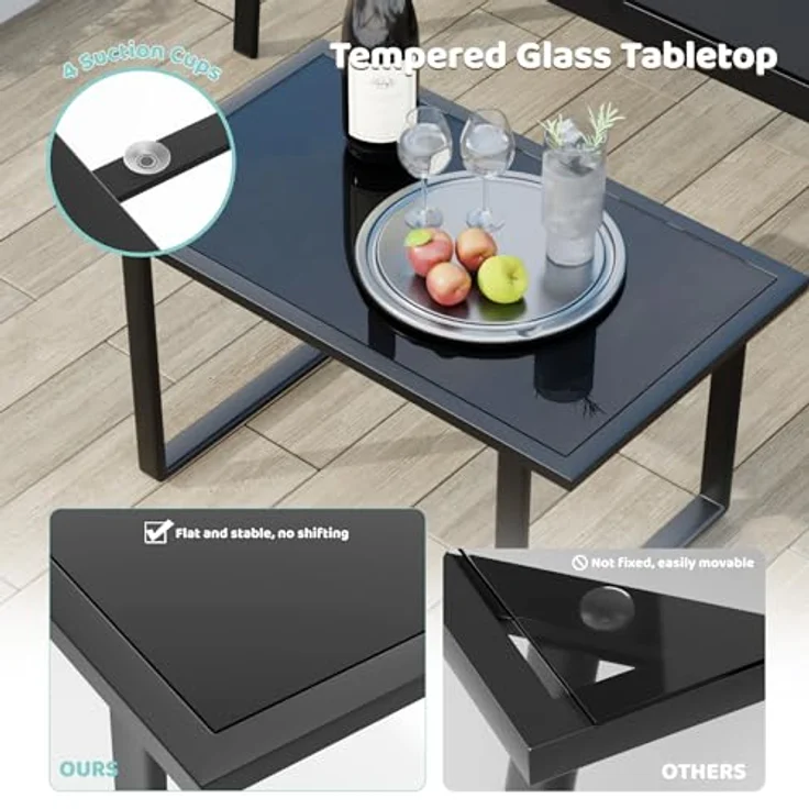 Mondeer Gartenmöbel Set, Balkon Möbel Set 4-TLG mit Armlehnen, Terrassenmöbel mit Tisch Sofa und 2 Stühlen, Textilene, für Garten Balkon Außen, Schwarz – Bild 7