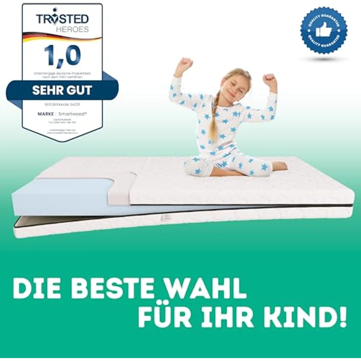 smartwood Kindermatratze 60x120 12cm Matratze mit Bettlaken - H2 Schaumstoffmatratze Oeko-TEX-Zertifiziert - Wendbar - mit Waschbarem Antiallergischem Bezug – SmartComfort | Made in EU – Bild 6