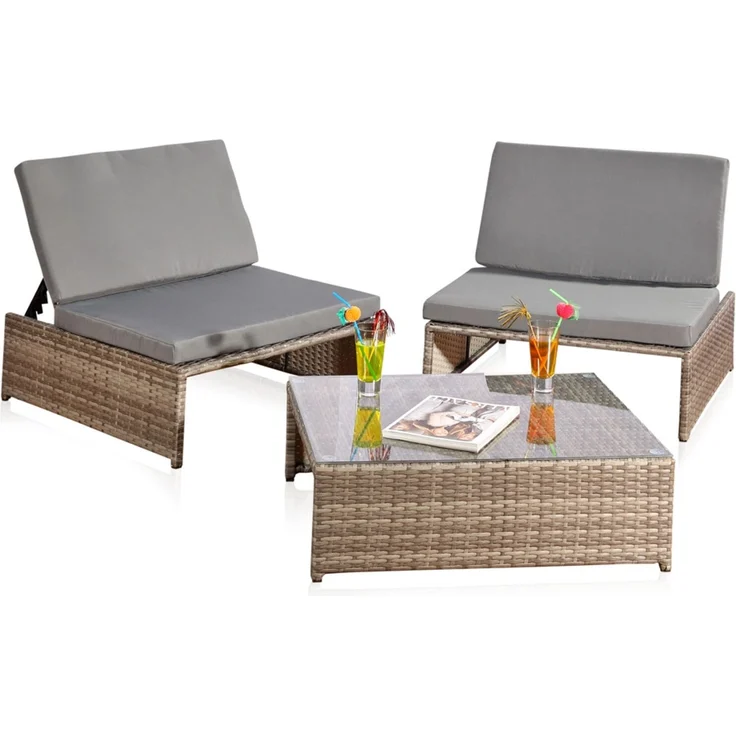 Gartenmöbelset Sessel Tisch Sitzgruppe Polyrattan Essgruppe grau/schwarz – Bild 8
