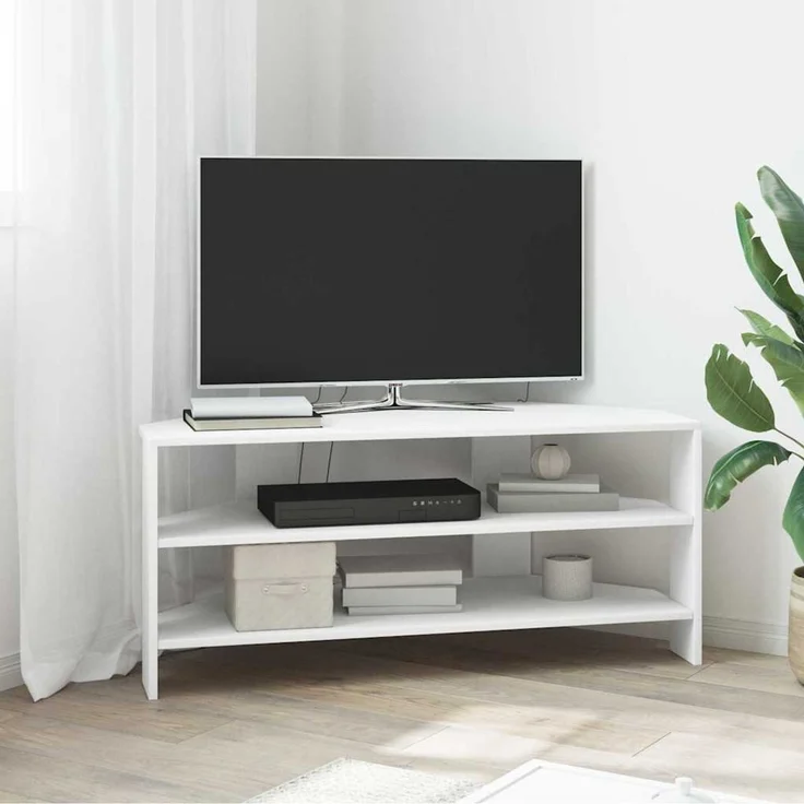 Eck TV Schrank,Fernsehschrank Weiß 102x40,5x45cm Holzwerkstoff – Bild 1
