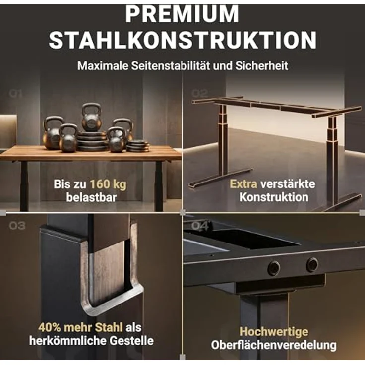 boho office® Basic Line - elektrisch stufenlos höhenverstellbarer Schreibtisch in Schwarz mit Memory-Funktion sowie einstellbaren Kollisionsschutz und Soft-Start/Stop – Bild 6