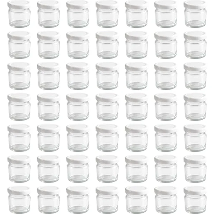 hocz 50x Mini Marmeladengläser 37 ml | mit Deckel Weiß TO 43 | kleine Einmachgläser mit Schraubdeckel zum befüllen | Schraubgläser, Sturzgläser Set | leere Gläser für Marmelade | 50 Stück – Bild 1