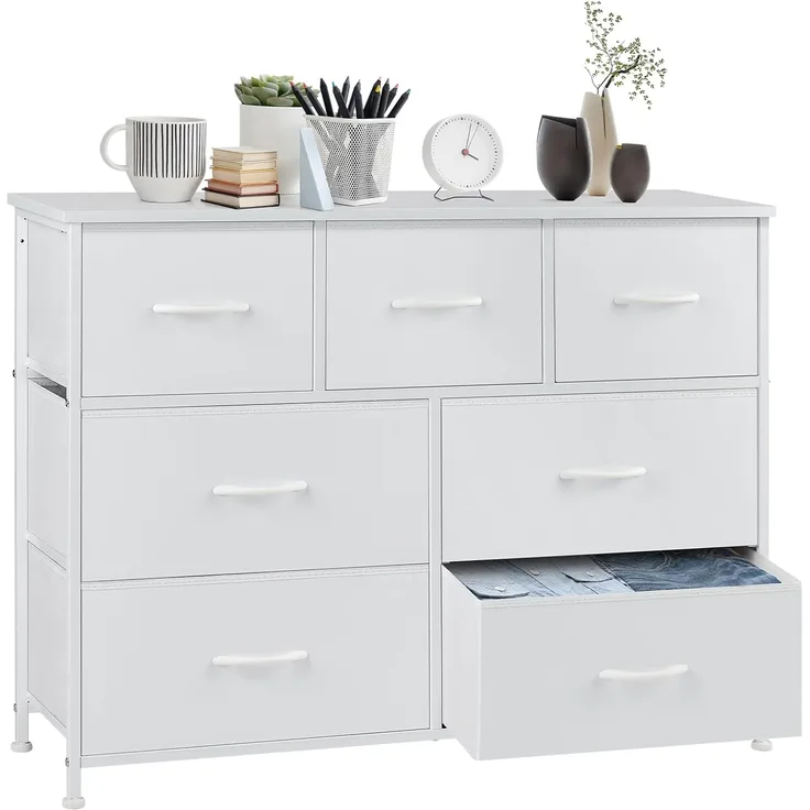 Sweetcrispy Kommode für Schlafzimmer, breite Schublade Kommode, 7 Stoffschubladen mit Griffen, Schrank, TV Stand für Schlafzimmer, Schrank, Wohnzimmer, Kinderzimmer