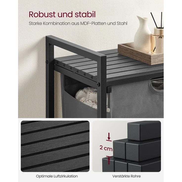 Vasagle Wäschekorb ausziehbar, Metallrahmen Dunkelgrau, 65 L / 50 x 33 x 72 cm – Bild 3