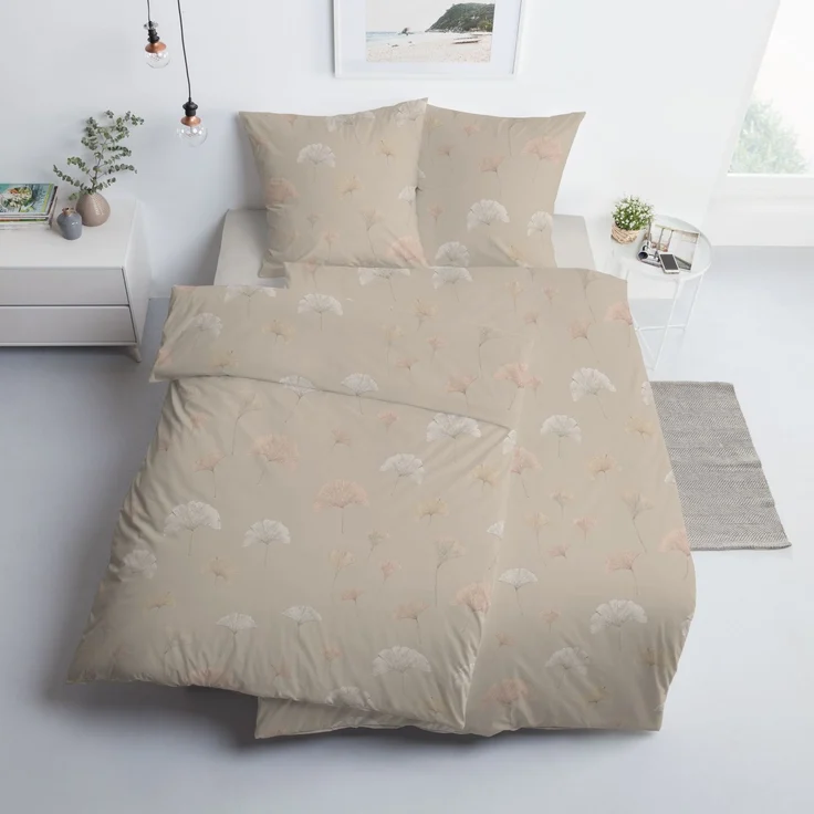 Estella Interlock Jersey Bettwäsche 6575-295 taupe Ginkgo 135x200 – Bild 1