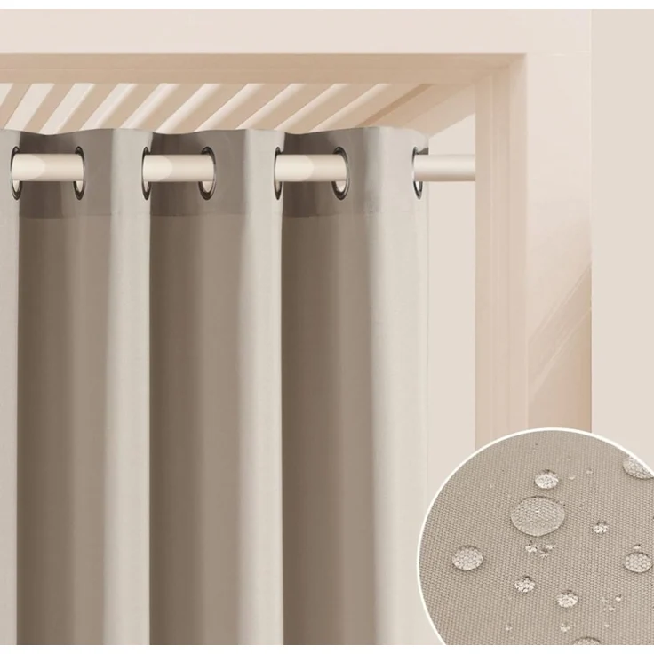 ROOM99 Outdoorvorhäng mit Ösen Garden Line 155x270 cm Breite x Höhe Outdoor Vorhang wetterfest Wasserdicht Sichtschutz Sonnenschutz Gardinen Garten Winddicht Beige, 1 Stück – Bild 1