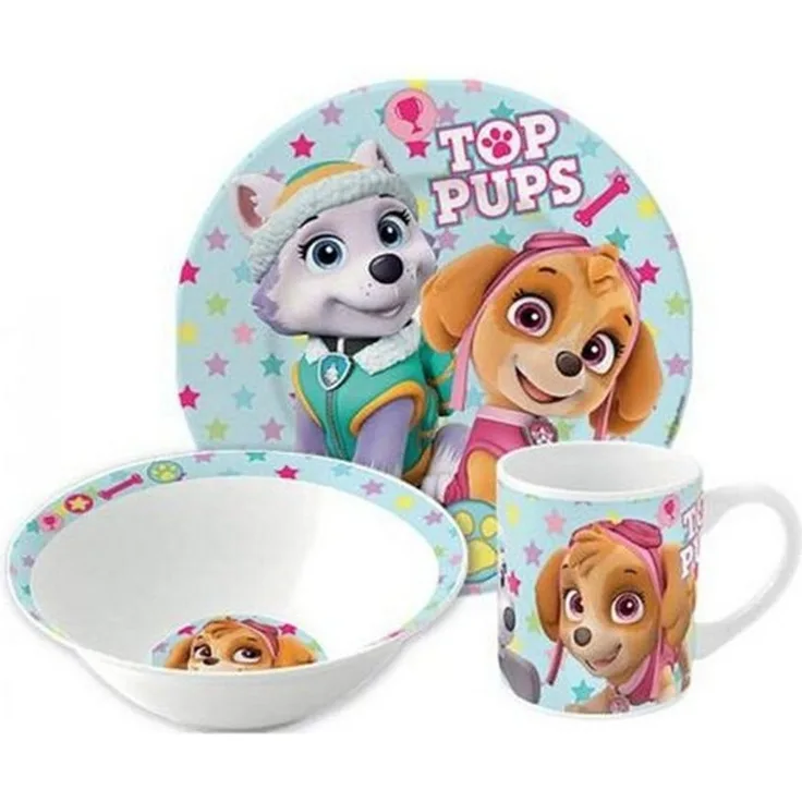 PAW PATROL Kindergeschirr-Set Paw Patrol Girl Stars Porzellan-Geschirrset, Mikrowellengeeignet, spülmaschinenfest