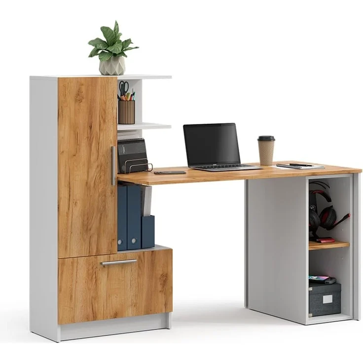 Schreibtisch Tomy Weiß/Goldkraft Eiche 150 x 59 cm 2er Set Vicco – Bild 5