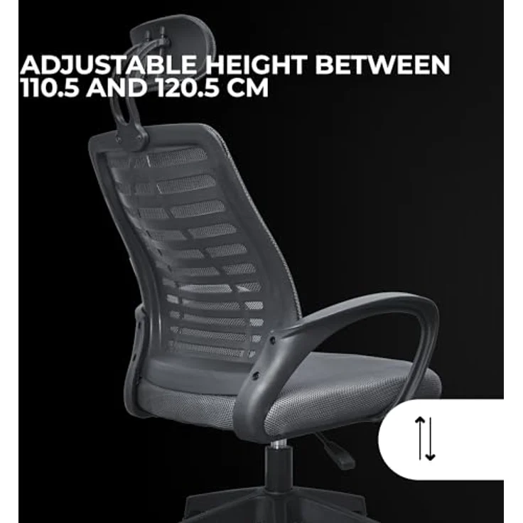 Mars Gaming MGC-ERGOB, Ergonomischer Gaming-Stuhl, Atmungsaktive Netz-Sitzfläche und Rückenlehne, Verstellbare Kopfstütze, Höhenverstellbar 110.5 und 120.5cm, Wippsystem von 3° bis 18°, Grau – Bild 4