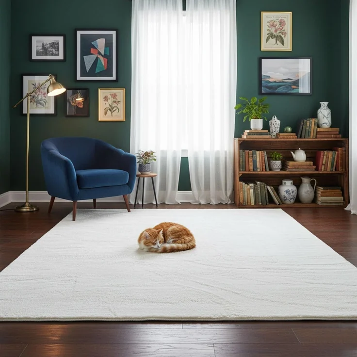 VIMODA Teppich Wohnzimmer Schlafzimmer Flauschig, kurzflorig – waschbar und Fußbodenheizung geeignet,Farbe:Creme;Maße:120x160 cm – Bild 2