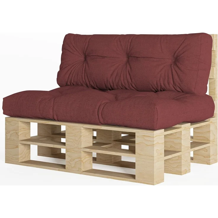 chilly pilley Palettenauflage Schaumflocken palettenkissen Palettenpolster Palettenmöbel Palettensofa Rückenlehne Sitzkissen Seitenkissen Set (2er Set Dunkelrot) – Bild 1