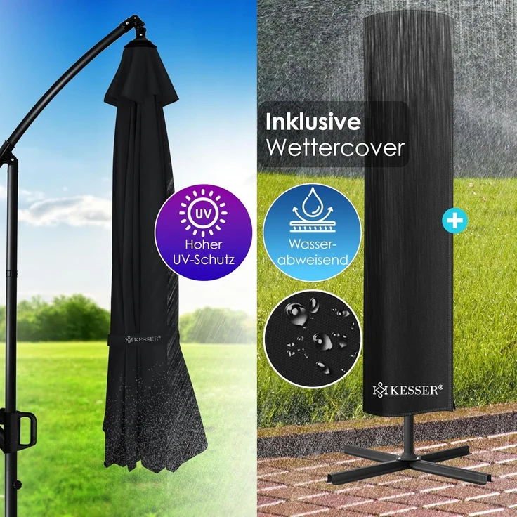 KESSER® 'Holly' Ampelschirm ohne LED Solar, inkl. Ständer, Abdeckung & Windsicherung mit Kurbel, Aluminium schwarz, Ø 350 cm – Bild 5