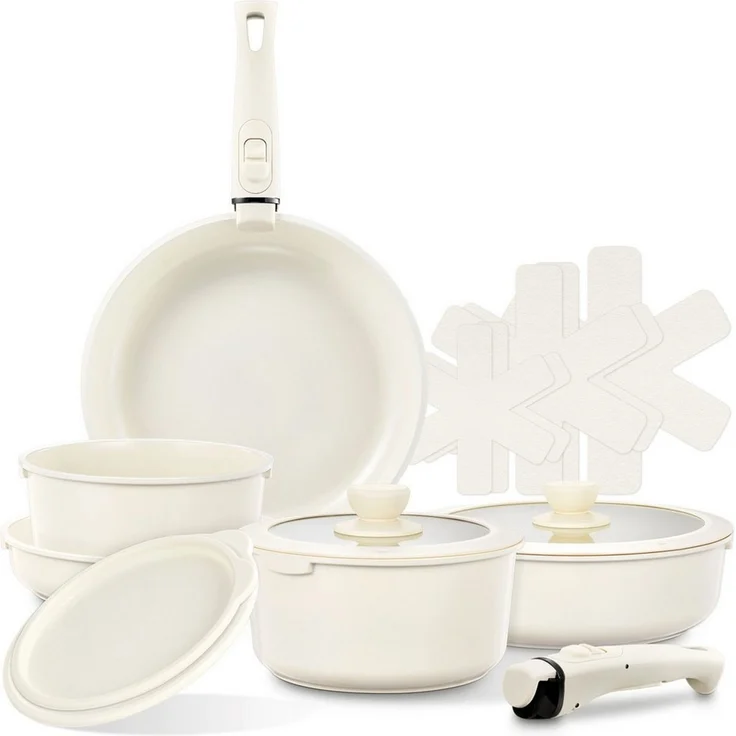 FOHERE Topf-Set Topfset 16-teiliges Topf- und Pfannenset, antihaftbeschichtet, Keramik-Antihaftbeschichtung (Set, 16-tlg), mit abnehmbarem Griff – Bild 1