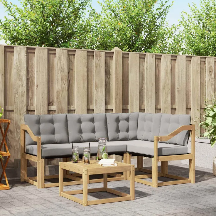 vidaXL Outdoor-Sofagarnitur 5 stk. 4-Sitzer Weiß und Hellgrau 3389461