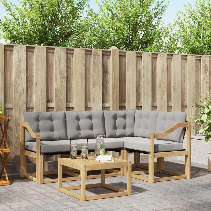 vidaXL Outdoor-Sofagarnitur 5 stk. 4-Sitzer Weiß und Hellgrau 3389461 – Bild 1