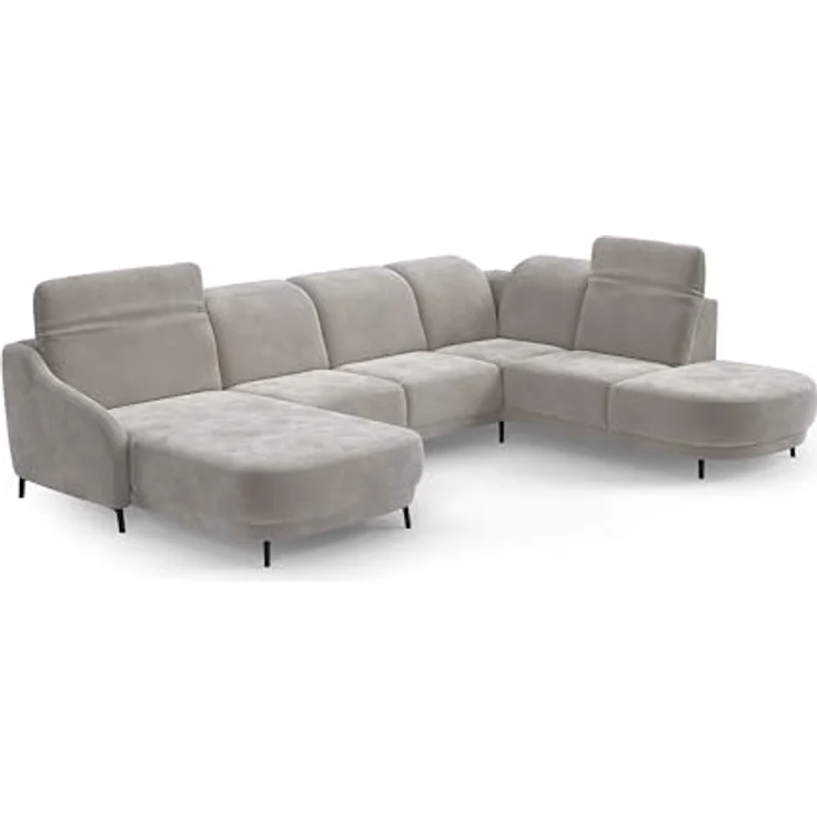 CAVADORE Wohnlandschaft Blue, Sofalandschaft mit Longchair im modernen Design, inkl. kopfteilverstellung, Vorziehsitz motorisch, Klapptisch, USB-Anschluss, mattschwarzen Metallfüßen, Hellgrau – Bild 6