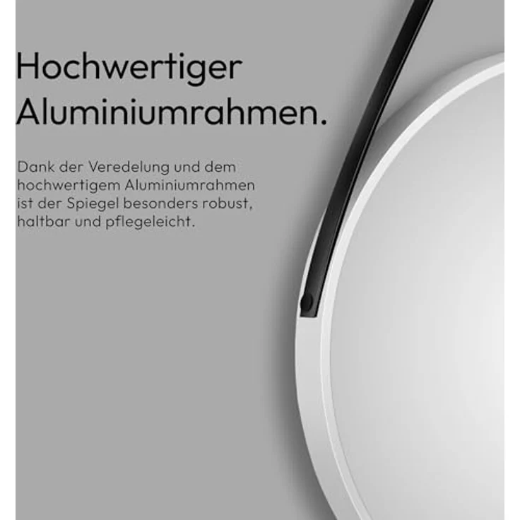 Talos White Style runder Wandspiegel Ø 80 cm, matt weißer Aluminiumrahmen, Badezimmerspiegel mit Aufhängeband, modernes Design für Badezimmer und Wohnung – Bild 5