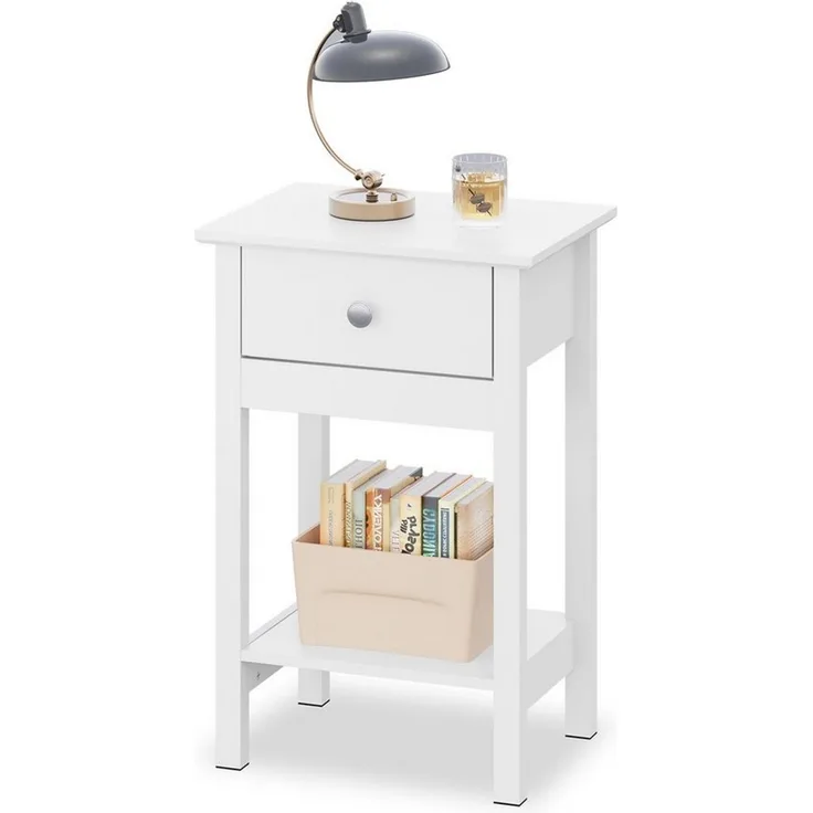 WLIVE Nachttisch Nachttisch mit Schublade und Ablage, Beistelltisch Holz 40×30×60,6cm (1 Tisch), schmal, offenes Fach