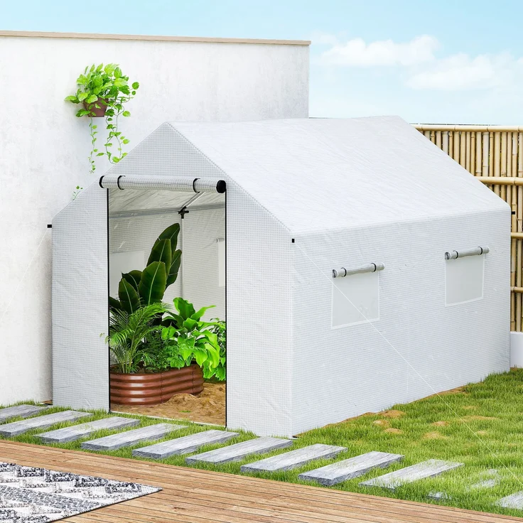 Outsunny Folientunnel, Stahl, PE, Weiß, 200L x 300B x 200H cm – Bild 9