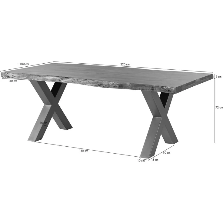 Baumtisch Akazie 220 x 100 x 77 braun lackiert / X-Beine anthrazit glänzend FREEFORM 5 – Bild 8