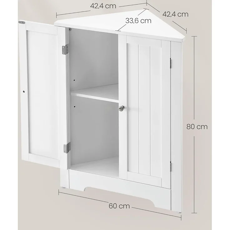 VASAGLE Eckschrank, Badezimmerschrank, mit Türen, verstellbare Ablage, für Badezimmer, Küche, Wohnzimmer, modern, Landhausstil, wolkenweiß BBC844P31 – Bild 3