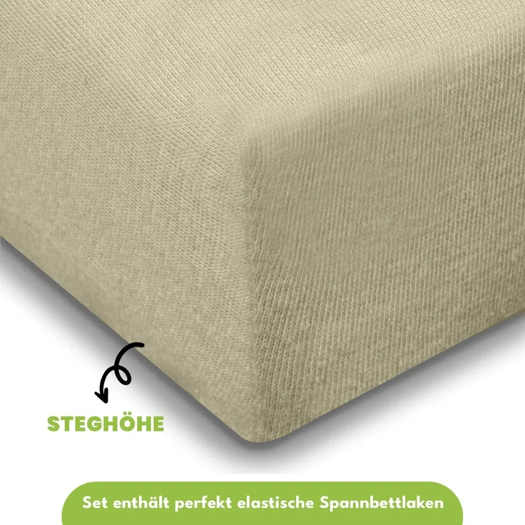 Jersey Spannbettlaken 140-160x200 100% Baumwolle weich bügelfrei komfort Weizen – Bild 2