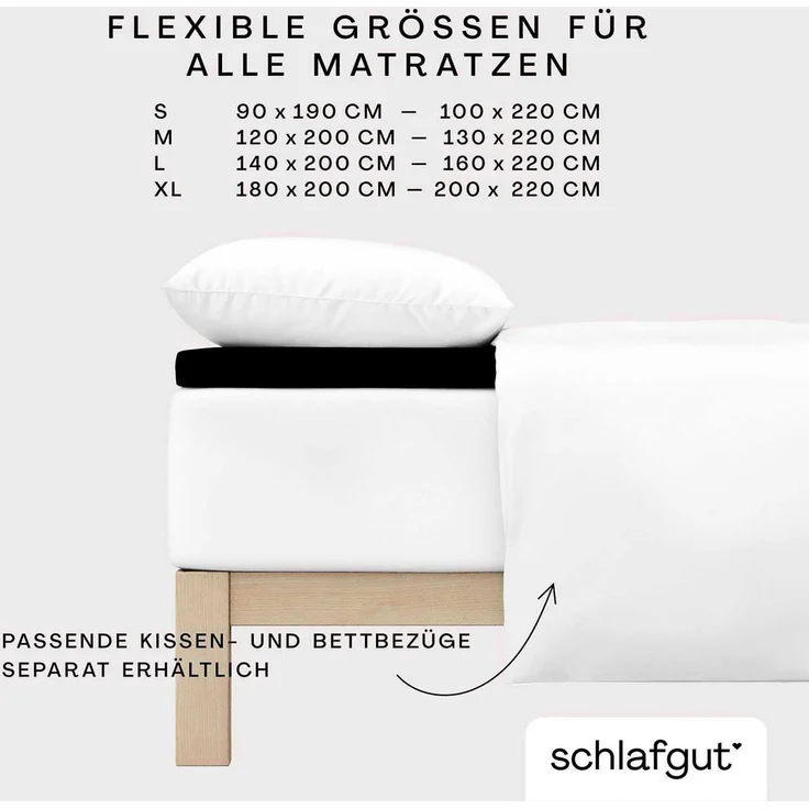 Schlafgut 'PURE TOPPER' Spannbettlaken, für Topper bis 10 cm Höhe, Off-black, L 140x200 cm - 160x220 cm, 100% Bio-Baumwolle – Bild 3