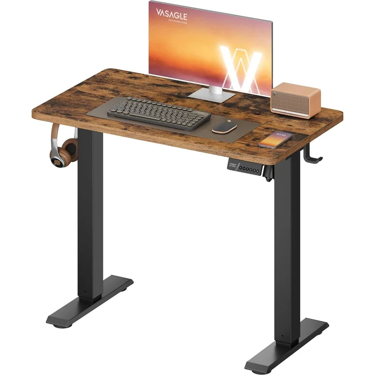 VASAGLE Höhenverstellbarer Schreibtisch, Stehtisch, Computertisch, Erinnerung bei langem Sitzen, Memory-Funktion mit 4 Höhen, für Büro, 80x50 cm, vintagebraun LSD308KD03