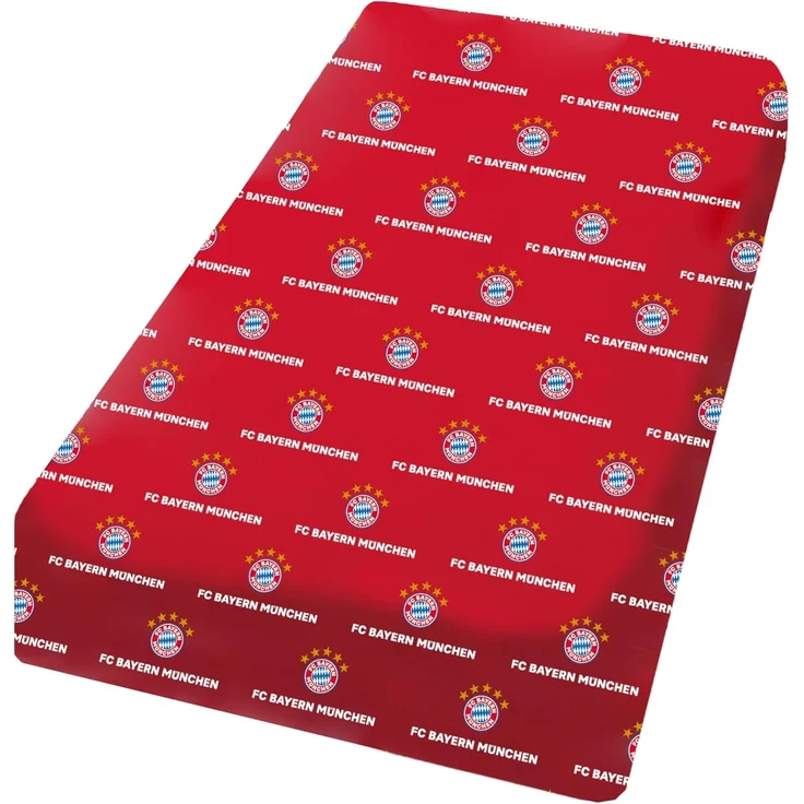 BERONAGE Spannbettlaken FC Bayern München Spannbettlaken Rot 90/100 x 190/200 cm, 100% Baumwolle, Gummizug: Ja, (1 Stück), passend z. Bettwäsche, Kissen, Decke, Badetuch, Teppich – Bild 1