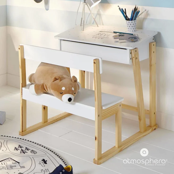 Schreibtisch mit Bank für Kinderzimmer, Hochstuhl und Tisch für ein Kind – Bild 2