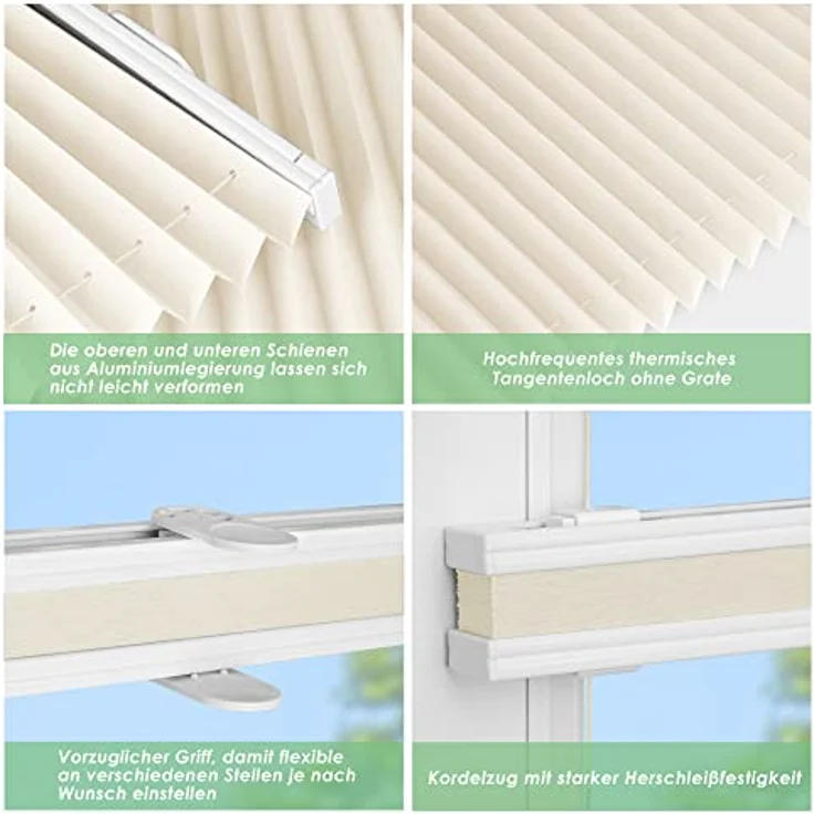 bobodeco Plissee ohne Bohren Klemmfix Faltrollo Jalousie Beige 80x100 cm (BxH), Plisseerollo Sichtschutz und Sonnenschutz Blickdicht Easyfix lichtdurchlässig Rollo für Fenster & Tür – Bild 3