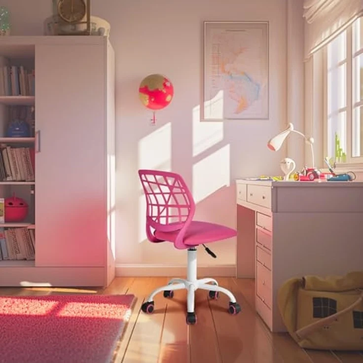 FurnitureR Teens Mädchen Task Chair 360 Swivel Low Mid PP Mesh Back Fabric Sitz Höhenverstellbare Rollrolle, PINK I – Bild 2