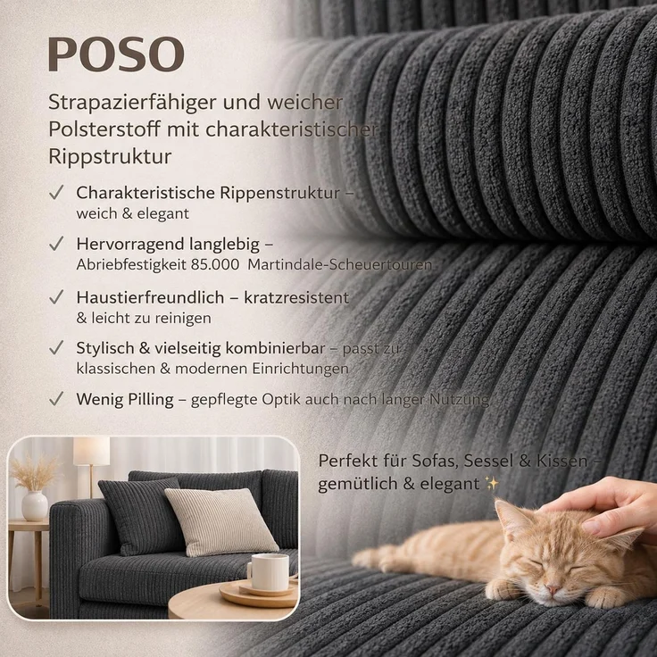 KRISAN MÖBEL Ecksofa EDEN in Anthrazit 235 x 75 x 144 cm, modernes Ecksofa mit Schlaffunktion Links und Rechts montierbar in – Bild 7