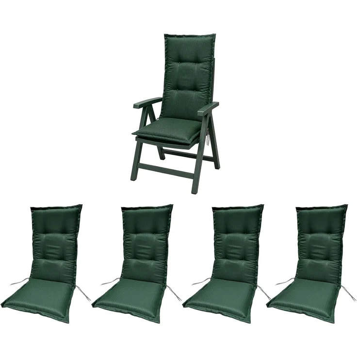 BURI 4x Auflagen Set Hochlehner für Gartenstühle 120x48x7cm Sesselauflagen Polster UV Lichtecht - Gartenstuhlauflagen Stuhlkissen mit Dicker Schaumstoff Füllung (Dunkelgrün) – Bild 1