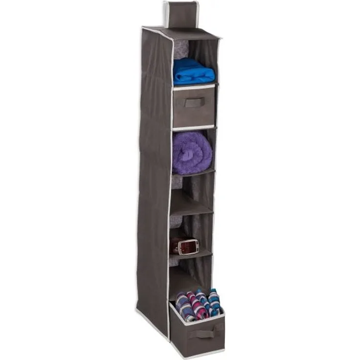 Relaxdays Hängeregal Kleiderschrank mit 7 Fächern & robustem Vliesstoff, Anthrazit, 106 x 16,5 x 31 cm